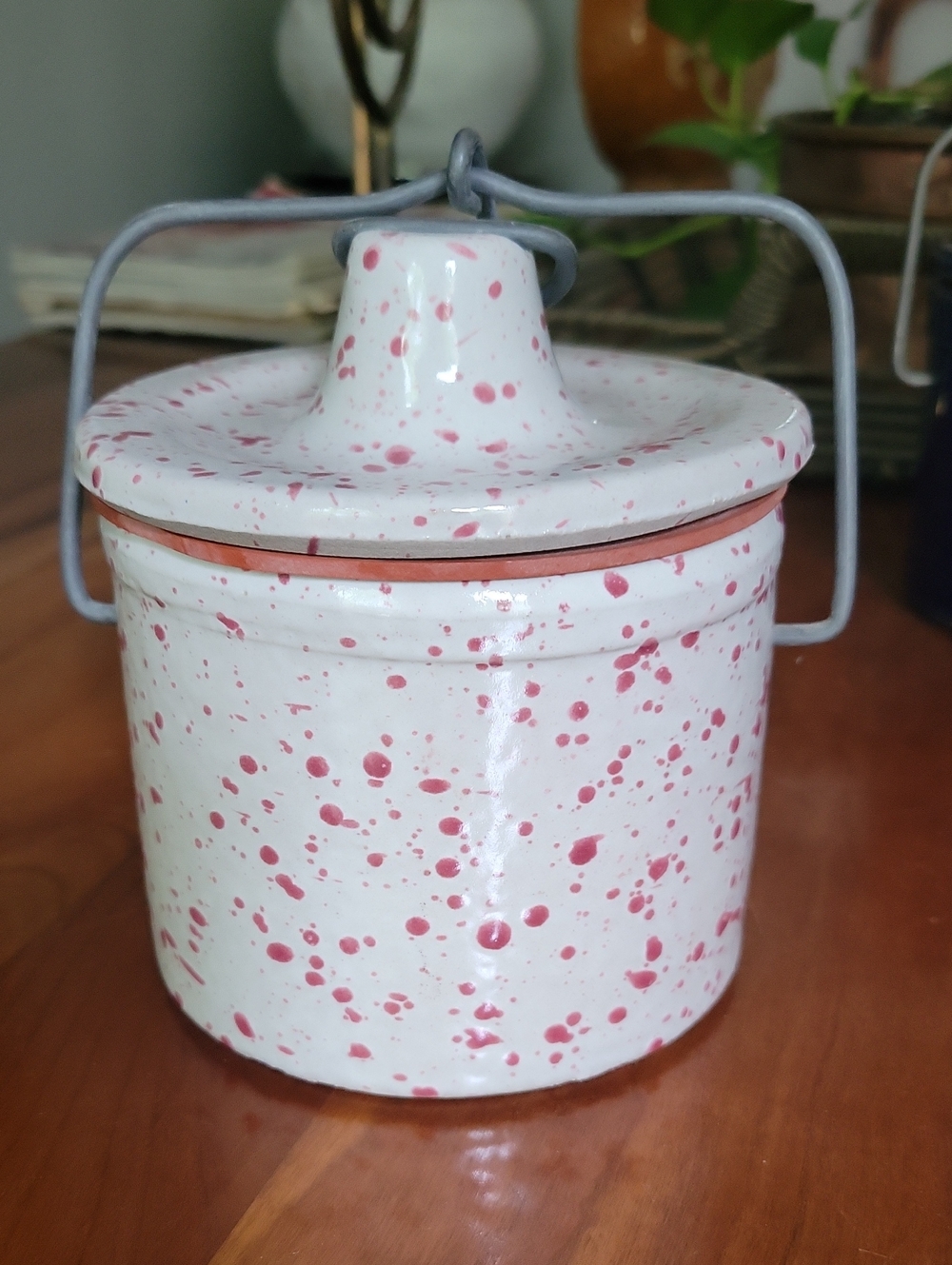 Speckled Ceramic Crock - White with Pink Splatter